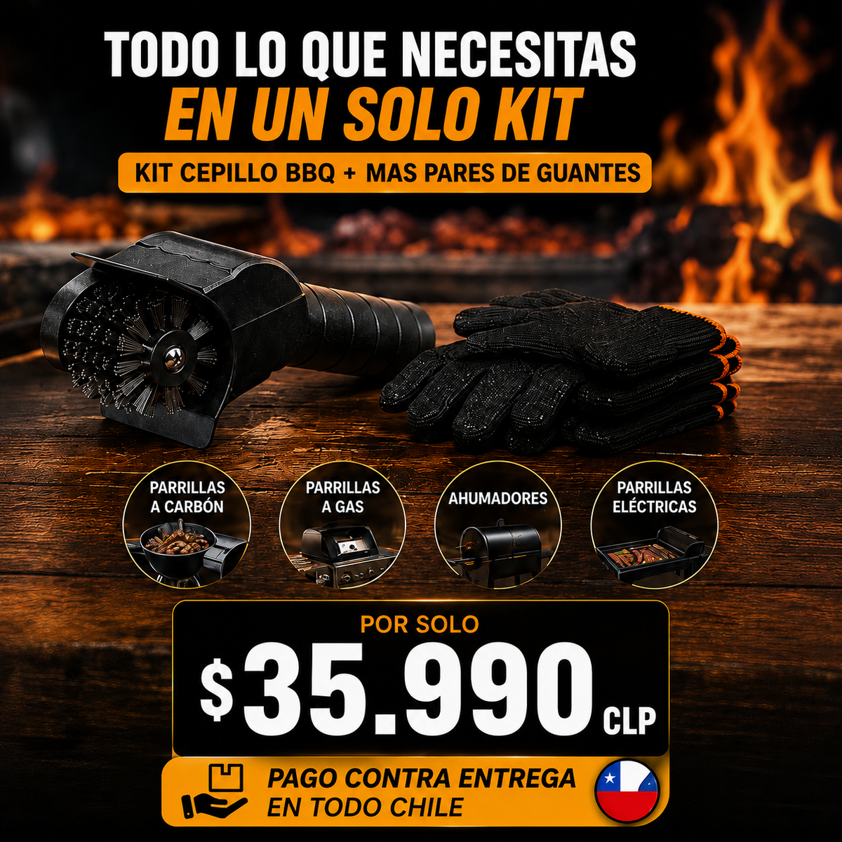Kit Cepillo BBQ mas Par de Guantes