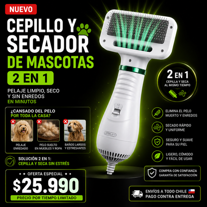 Cepillo Y Secador De Mascotas 2 En 1