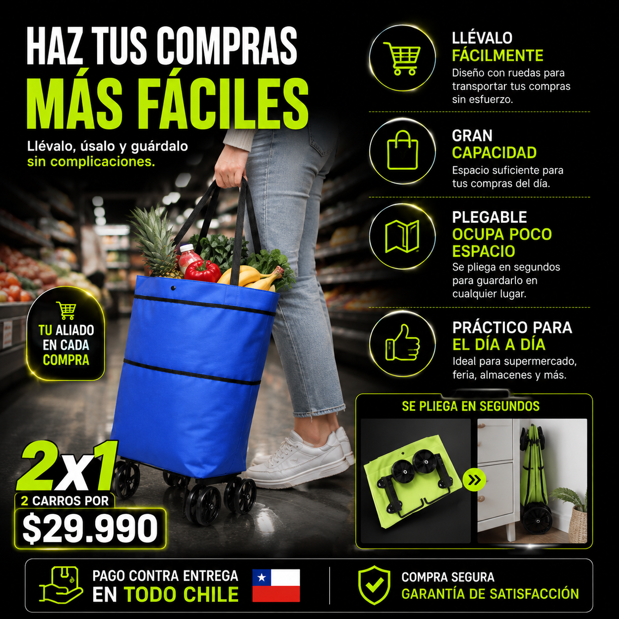 COMBO: BOLSO CON RUEDAS DE SUPER X2