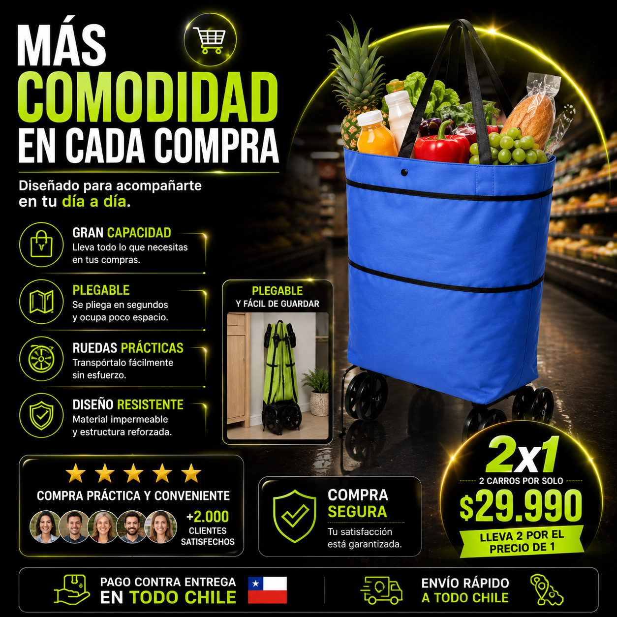 COMBO: BOLSO CON RUEDAS DE SUPER X2