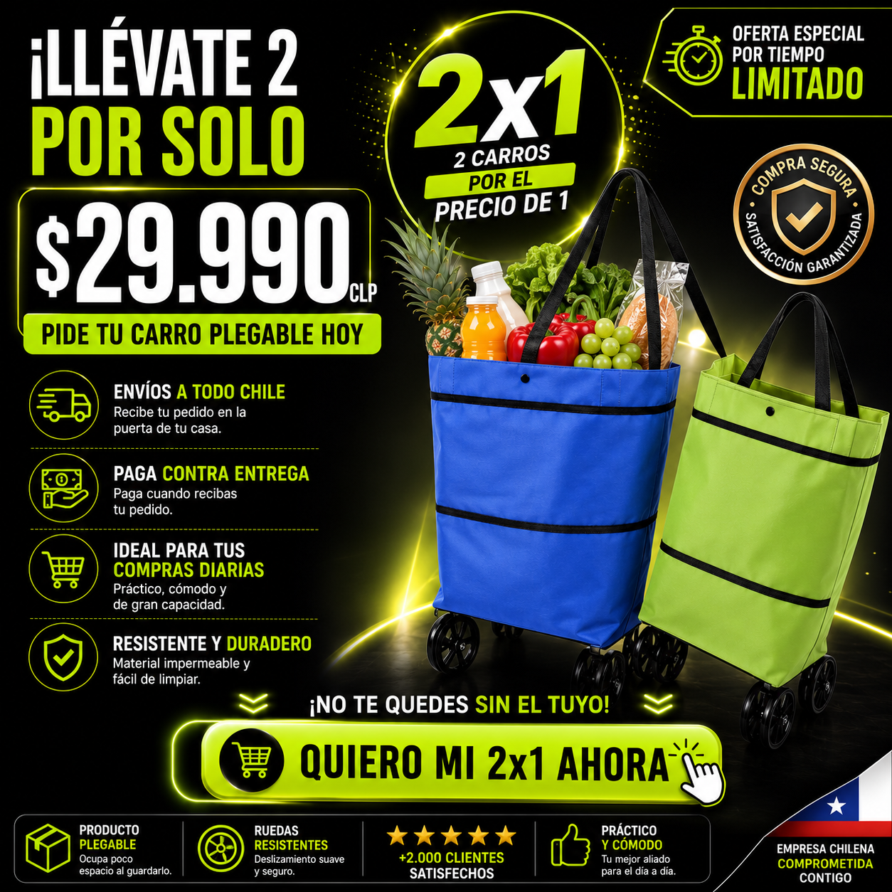 COMBO: BOLSO CON RUEDAS DE SUPER X2