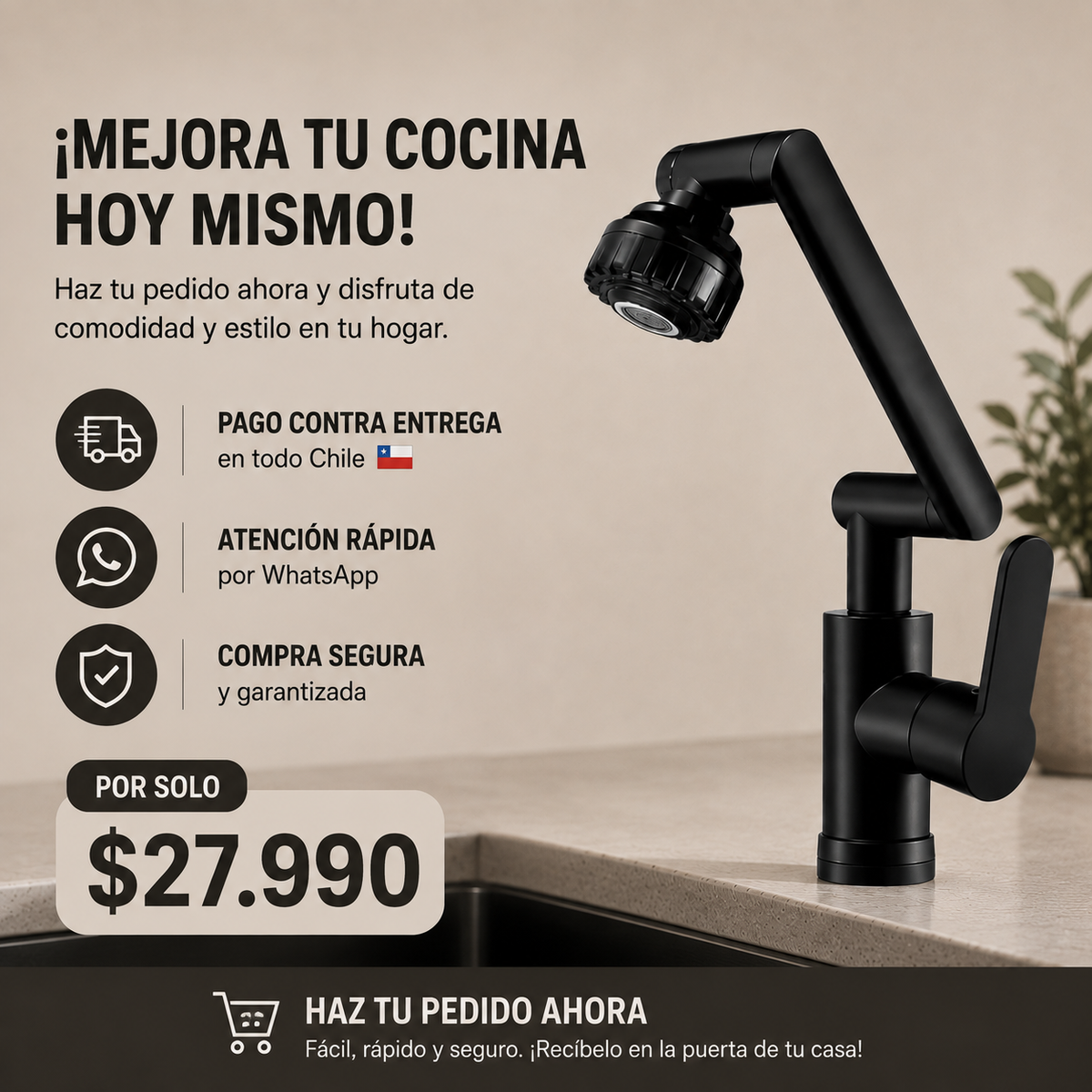 FL - LLAVE MONOMANDO 180° DE COCINA