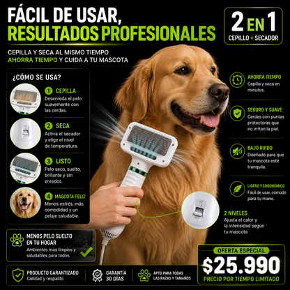 Cepillo Y Secador De Mascotas 2 En 1