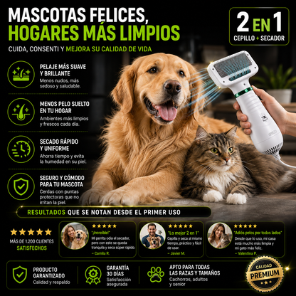 Cepillo Y Secador De Mascotas 2 En 1