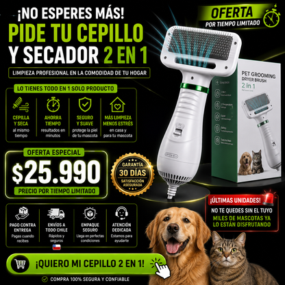 Cepillo Y Secador De Mascotas 2 En 1